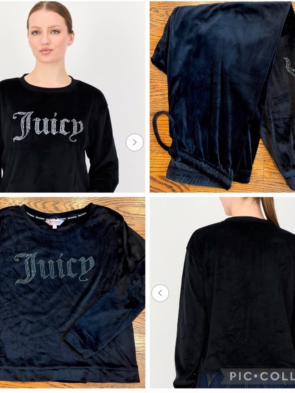 2 Pc Juicy Couture Black Velour Rhinestone 'Juicy' Logo Tracksuit